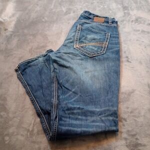 BKE Derek Straight Jeans Mens 33R Blue Distressed Thrashed Grunge Y2K Destroyed